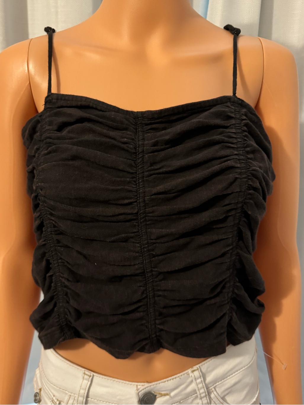 Cool Free People Size L Vintage Wash Chocolate Brown Rouched Cropped Shirt New